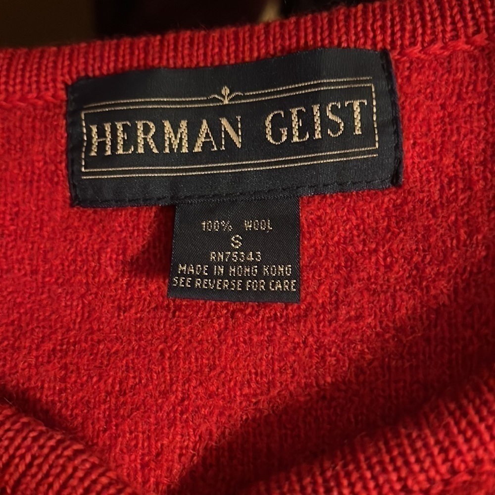 Herman Geist 100% Wool Sz S red thick knit sweater buttoned down vintage - Picture 6 of 7